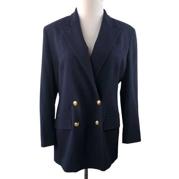 *Flawed Lauren Ralph Lauren Wool Double Breasted Blazer Suit Jacket Navy Size 14 - Picture 16 of 16